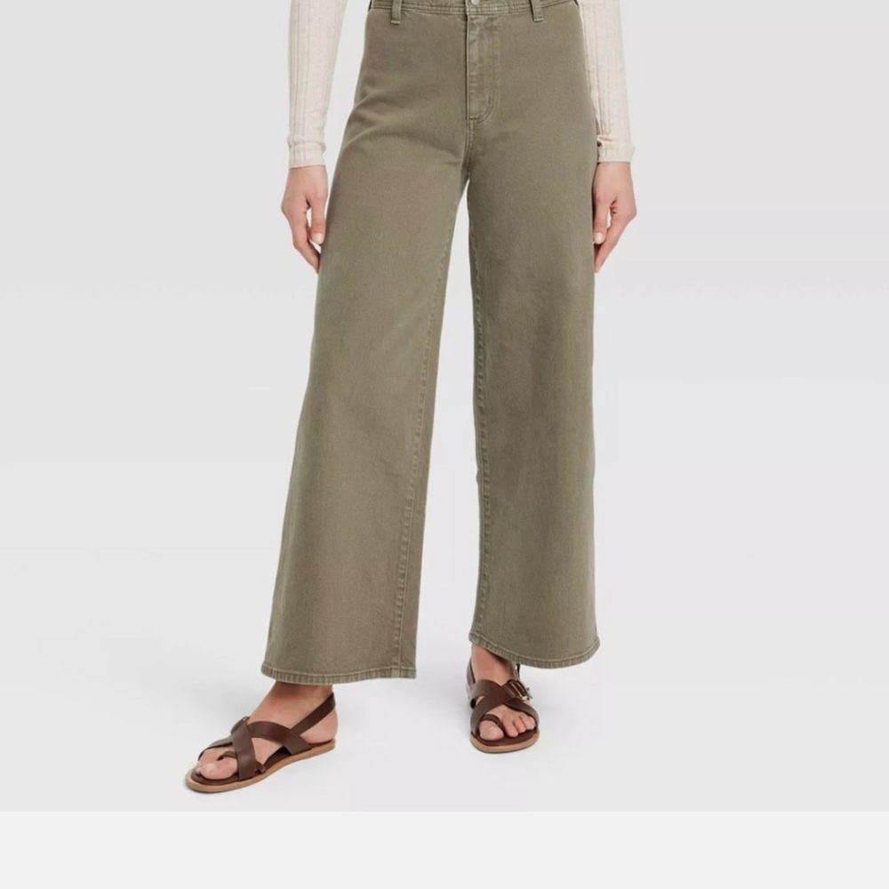 Women's Olive Wide-Leg Jeans - size 16